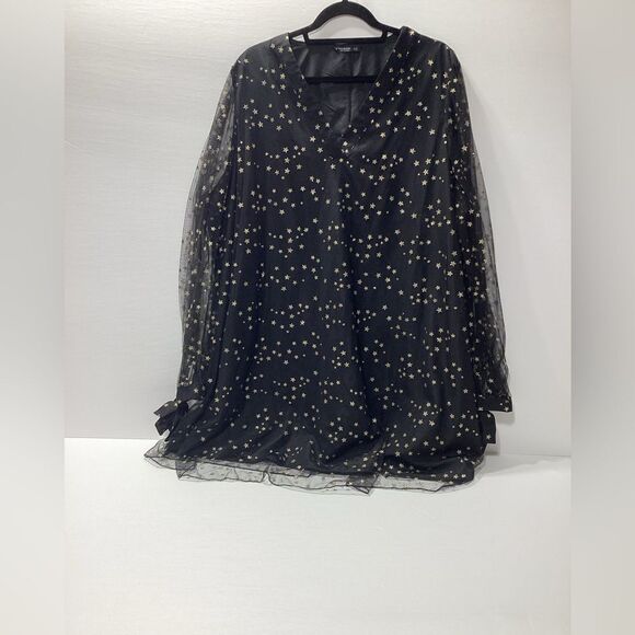 SHEIN Curve 4XL Sheer Tule Overlay Dress Gold Star Pattern - Picture 3 of 5